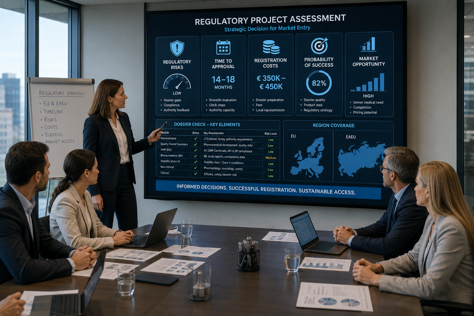 Regulatory affairs specialist reviewing dossier