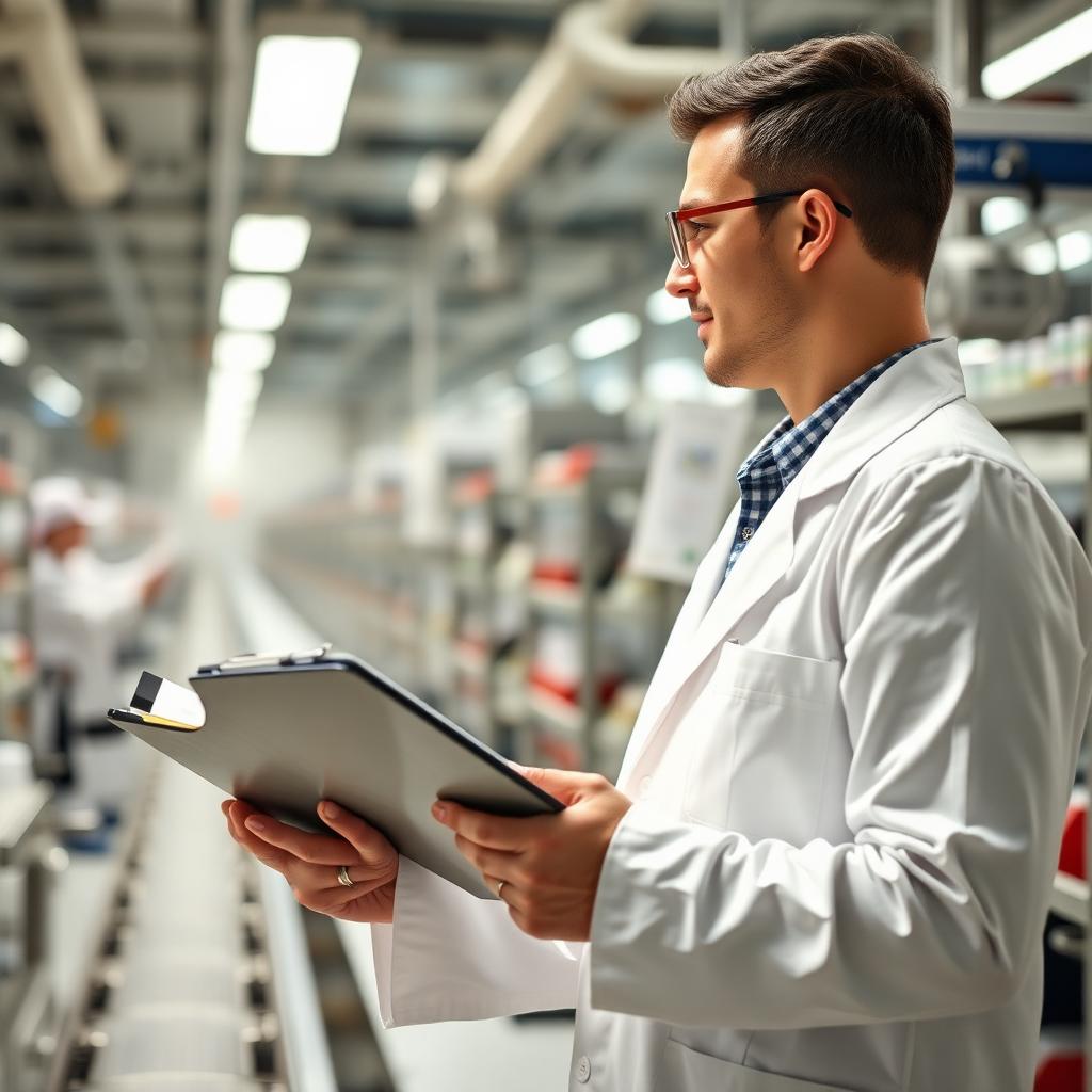 QA inspector auditing pharmaceutical production